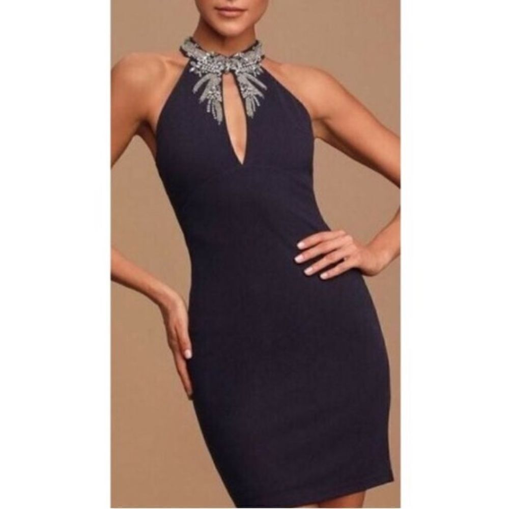 NWT! Lulu’s navy dress with embellished neck line